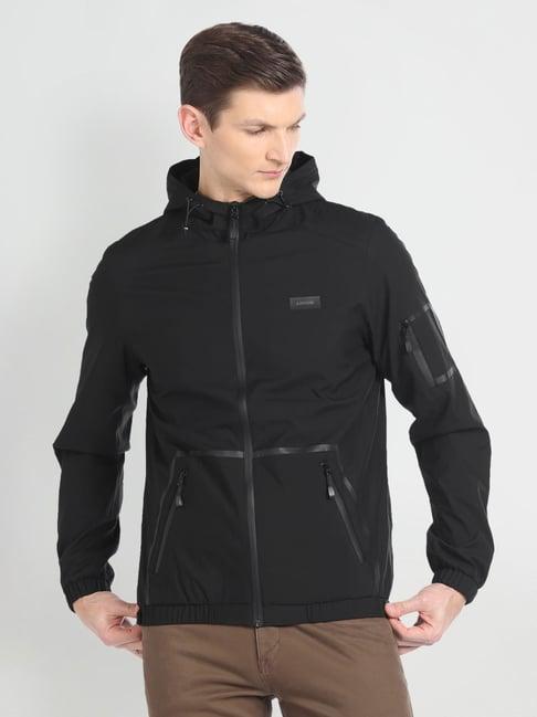 arrow new york black regular fit hooded jacket