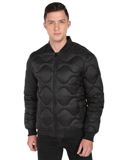 arrow new york black regular fit quilted bomber jacket