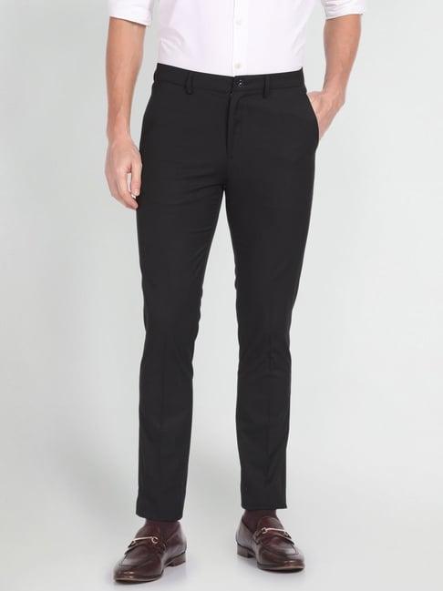 arrow new york black slim fit checks trousers