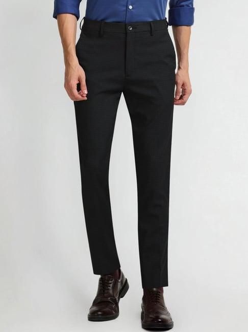 arrow new york black slim fit texture trousers