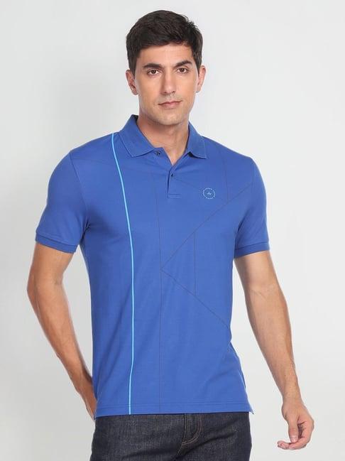 arrow new york blue cotton regular fit printed polo t-shirt