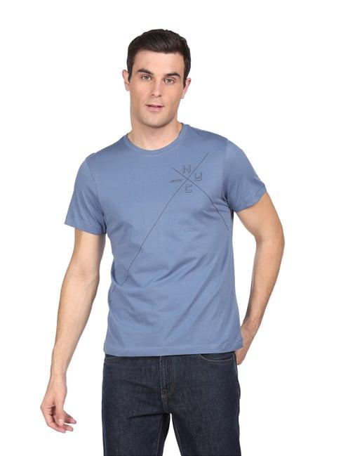 arrow new york blue cotton regular fit printed t-shirts