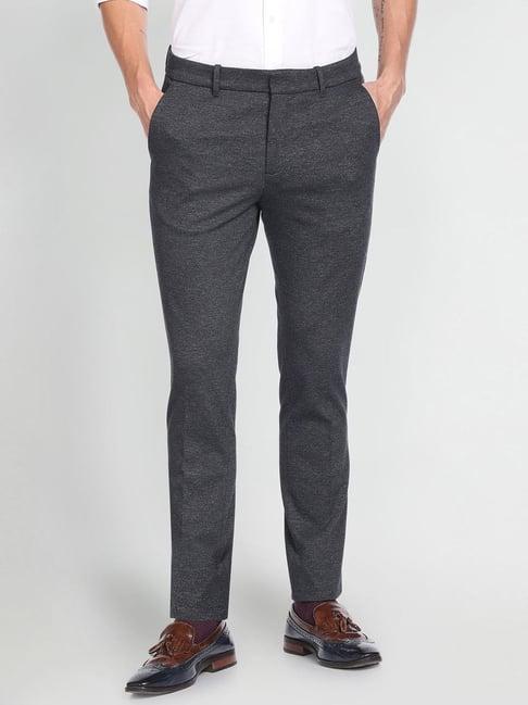 arrow new york blue slim fit self pattern trousers