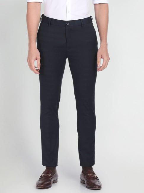 arrow new york blue slim fit striped trousers