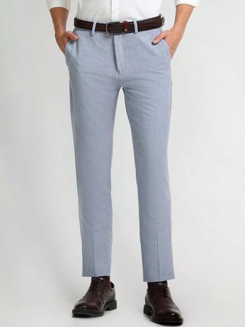 arrow new york blue slim fit texture trousers