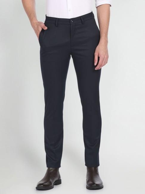 arrow new york blue slim fit trousers