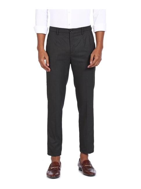 arrow new york charcoal grey regular fit pleated trousers