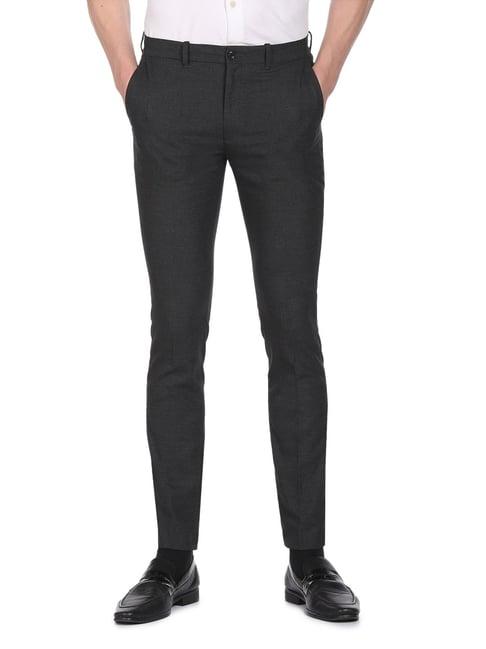 arrow new york charcoal slim fit trousers