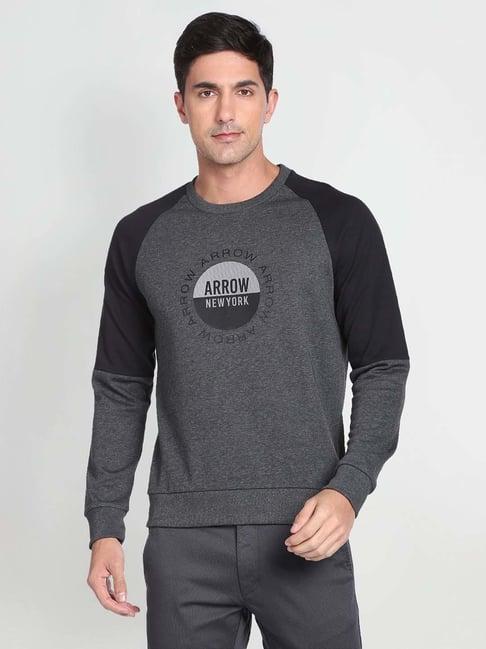 arrow new york dark grey regular fit printed sweatshirt