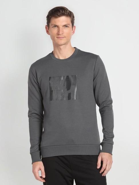 arrow new york dark grey regular fit printed sweatshirt