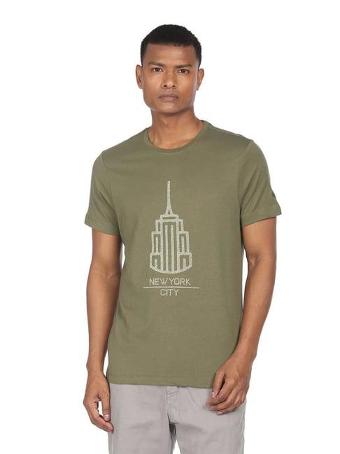 arrow new york green cotton regular fit printed t-shirt