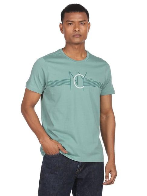 arrow new york green cotton regular fit printed t-shirt