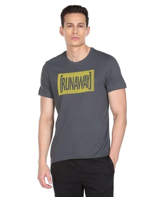 arrow new york grey cotton regular fit printed t-shirts