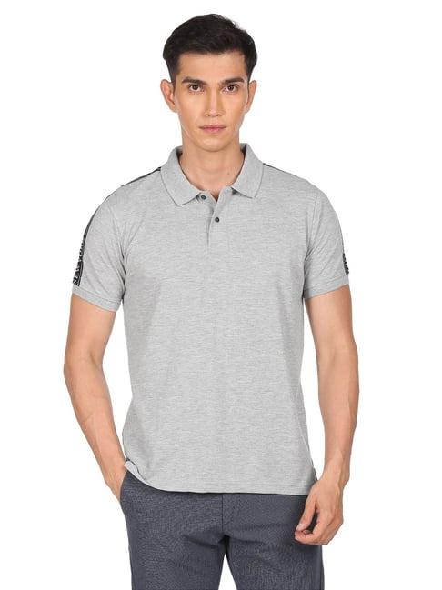 arrow new york grey cotton regular fit self pattern polo t-shirts