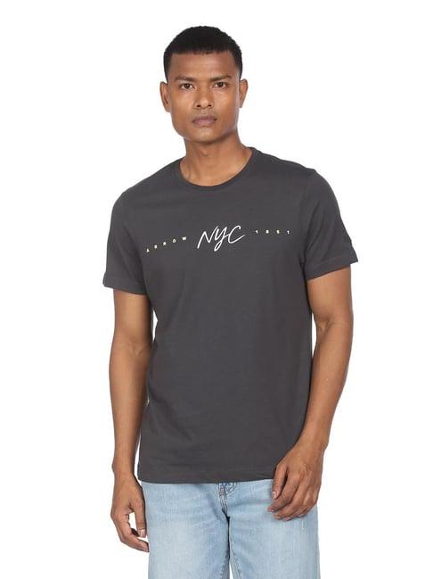 arrow new york grey cotton regular fit t-shirt