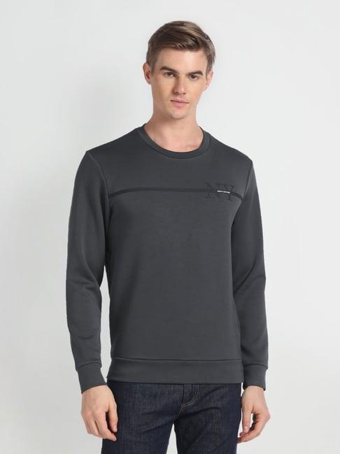 arrow new york grey regular fit printed sweatshirt