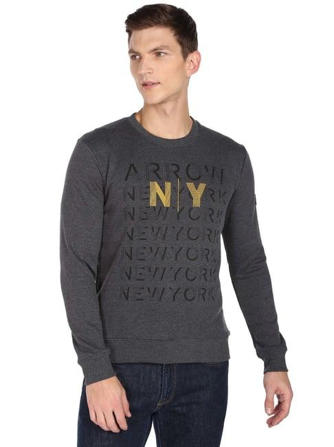 arrow new york grey regular fit printed sweatshirt