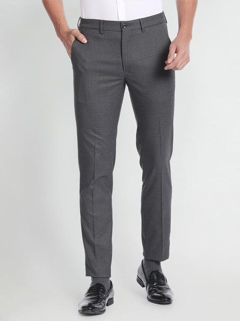 arrow new york grey slim fit textured flat front trousers