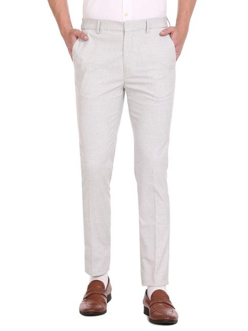 arrow new york light grey slim fit self pattern trousers