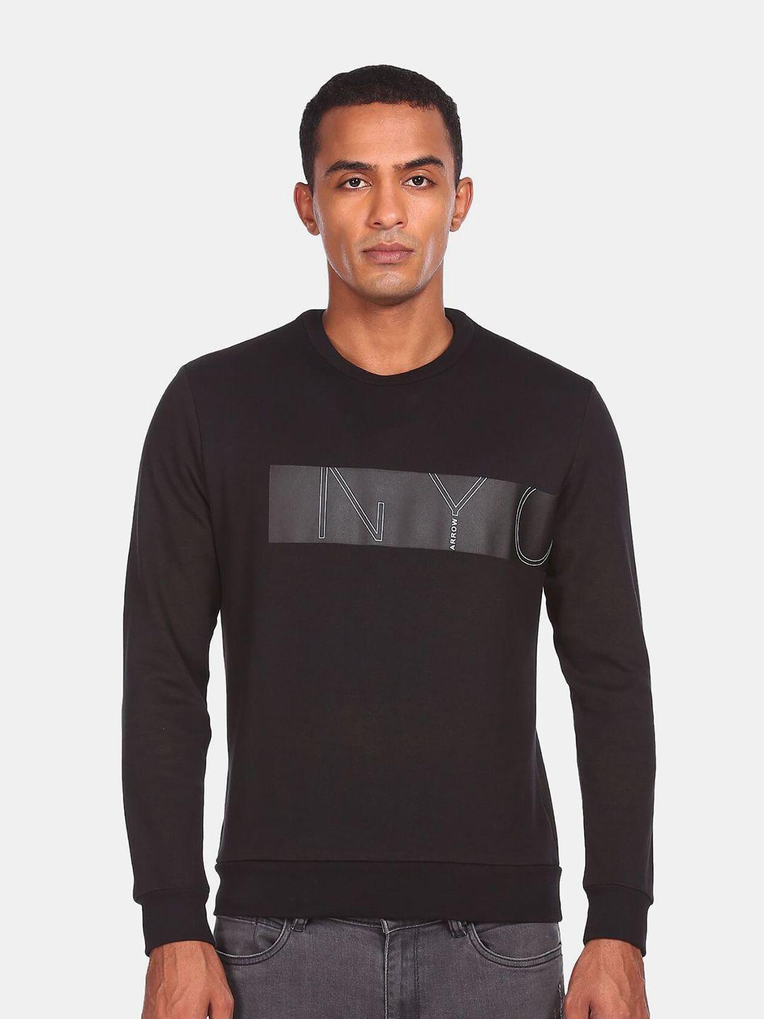 arrow new york men black brand printed sweatshirt