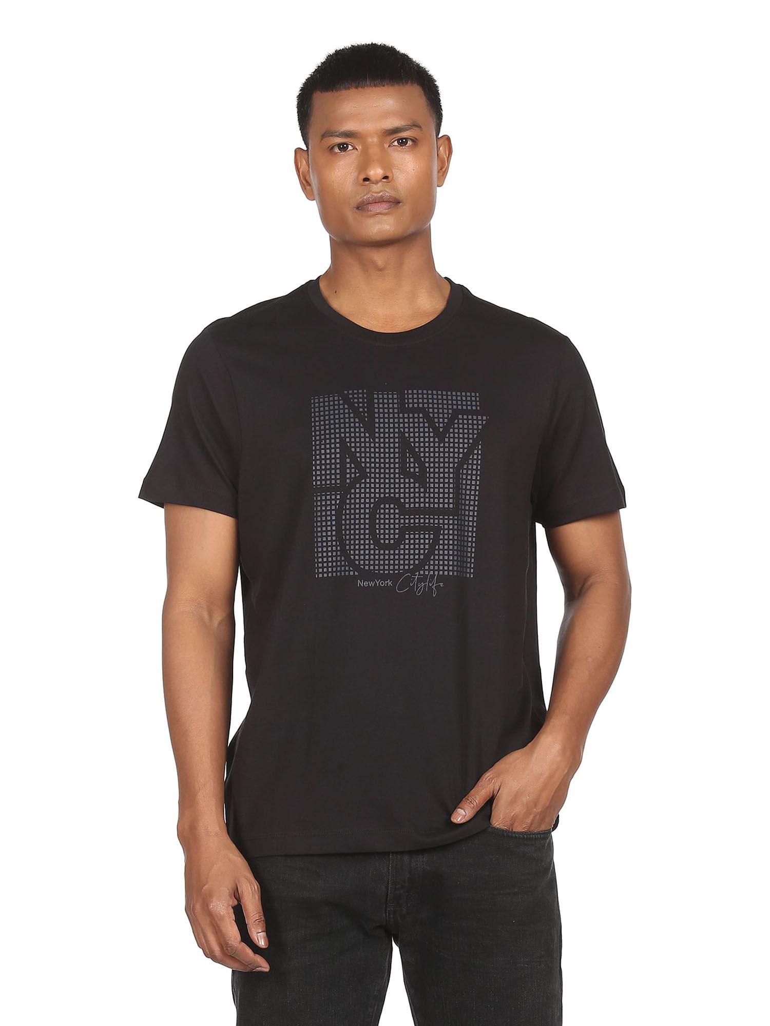 arrow new york men black crew neck graphic print t-shirt