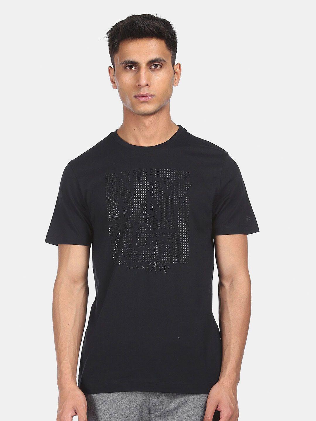 arrow new york men black embellished cotton t-shirt