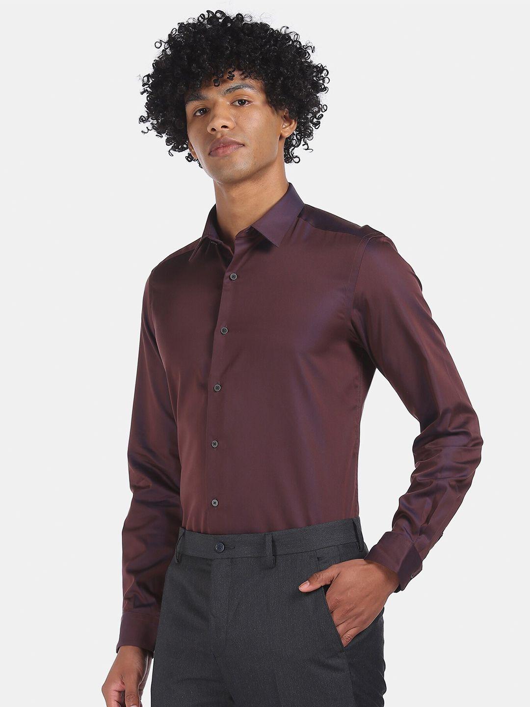 arrow new york men burgundy opaque cotton formal shirt