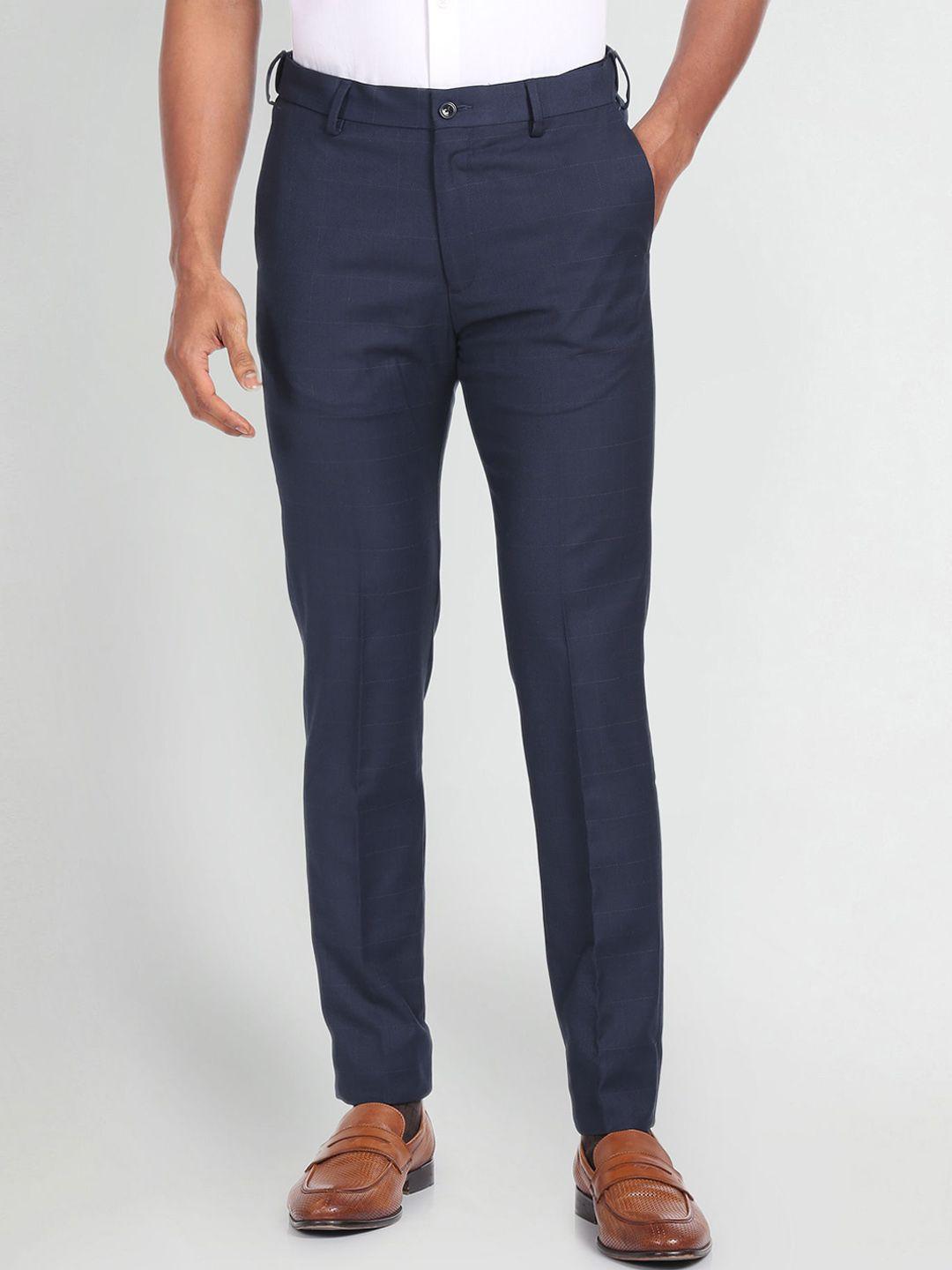 arrow new york men checked mid rise formal trousers