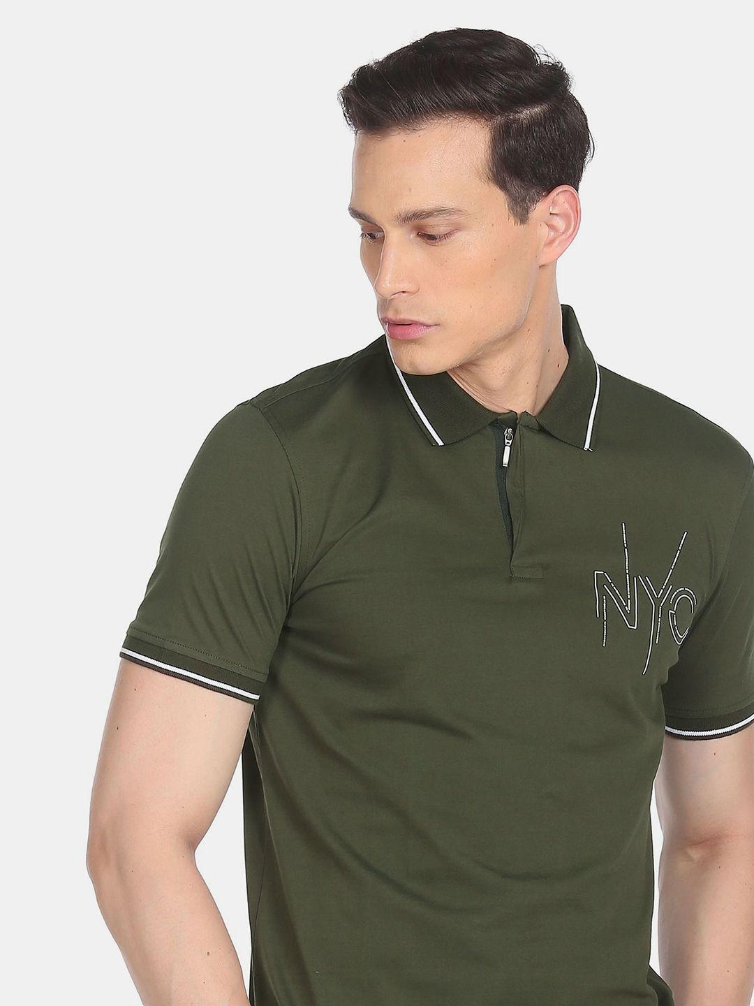 arrow new york men green polo collar t-shirt