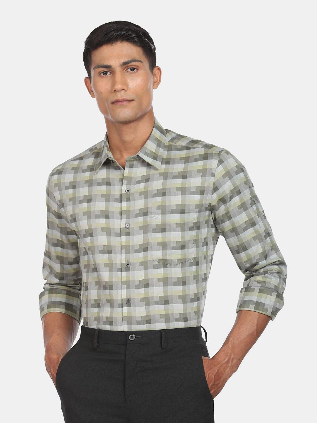 arrow new york men green slim fit checked cotton formal shirt