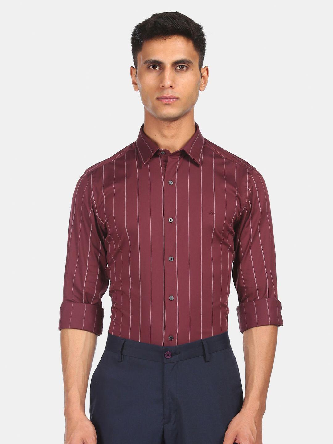 arrow new york men maroon striped casual shirt