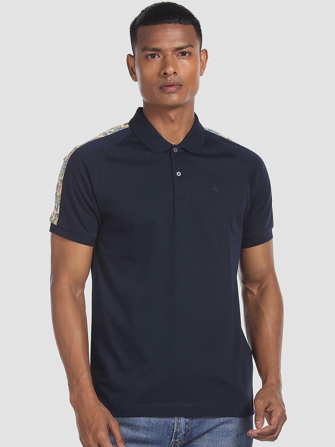 arrow new york men navy blue solid polo collar t-shirt