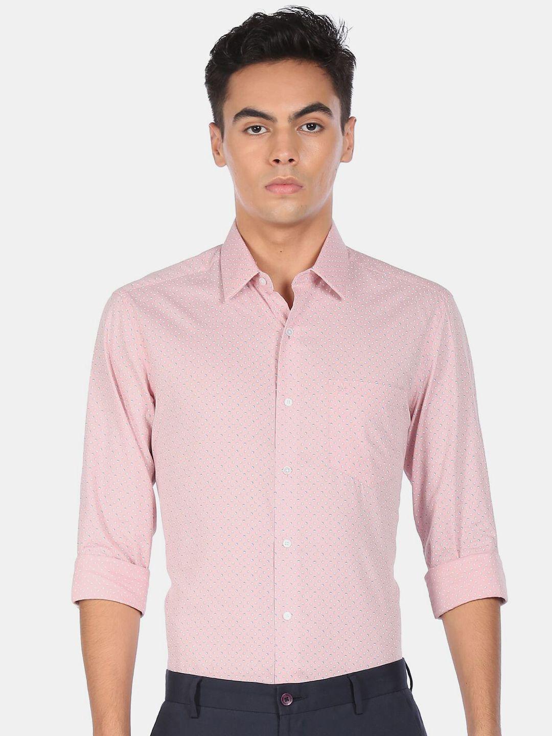 arrow new york men pink slim fit printed formal shirt