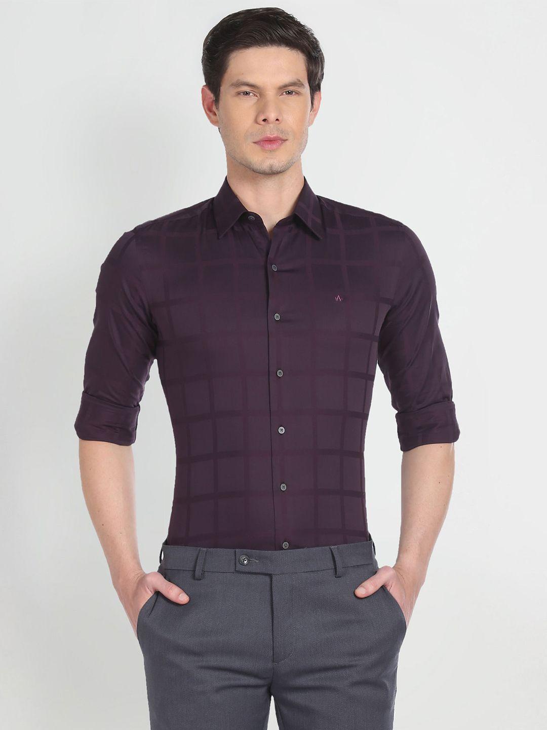 arrow new york men purple slim fit windowpane checks opaque checked formal shirt