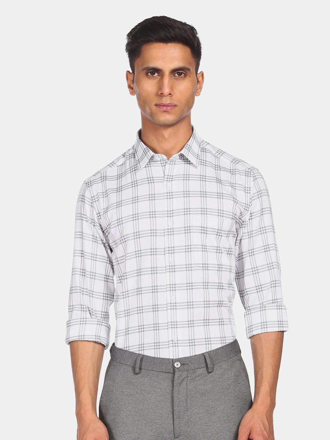 arrow new york men white opaque checked casual shirt