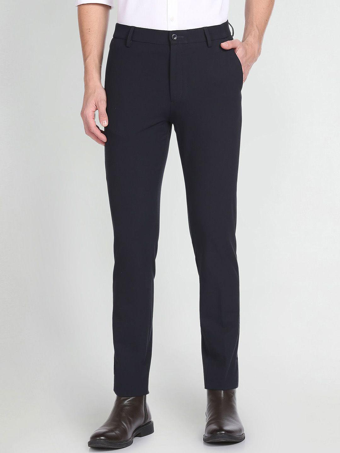 arrow new york mid-rise slim fit plain formal trousers