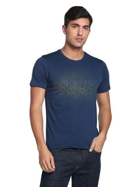 arrow new york navy blue cotton regular fit printed t-shirt