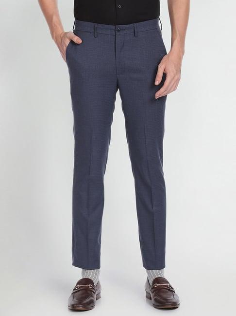 arrow new york navy slim fit textured flat front trousers