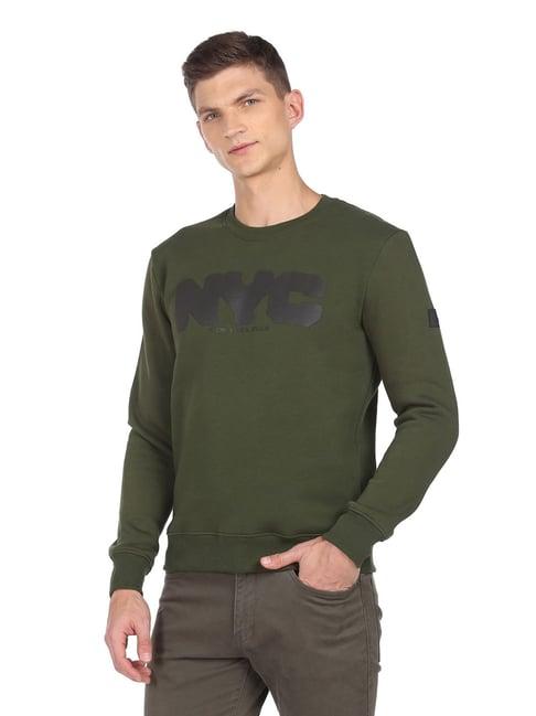 arrow new york olive cotton regular fit printed sweatshirt