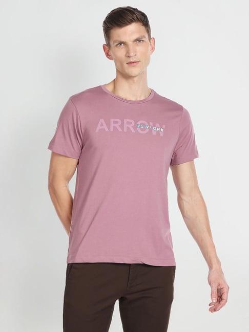 arrow new york pink cotton regular fit printed t-shirt