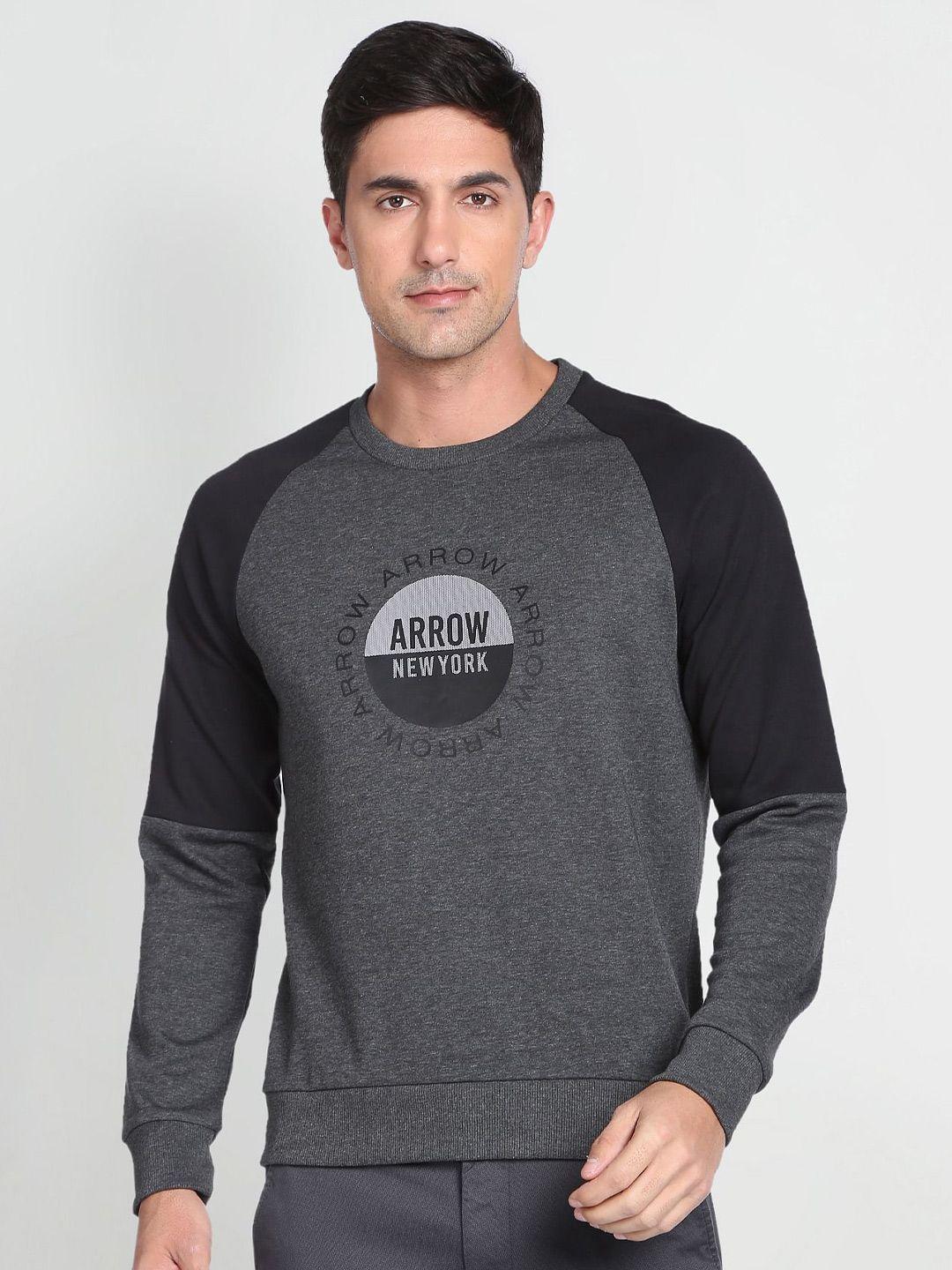 arrow new york round neck brand printed pullover sweatshirt