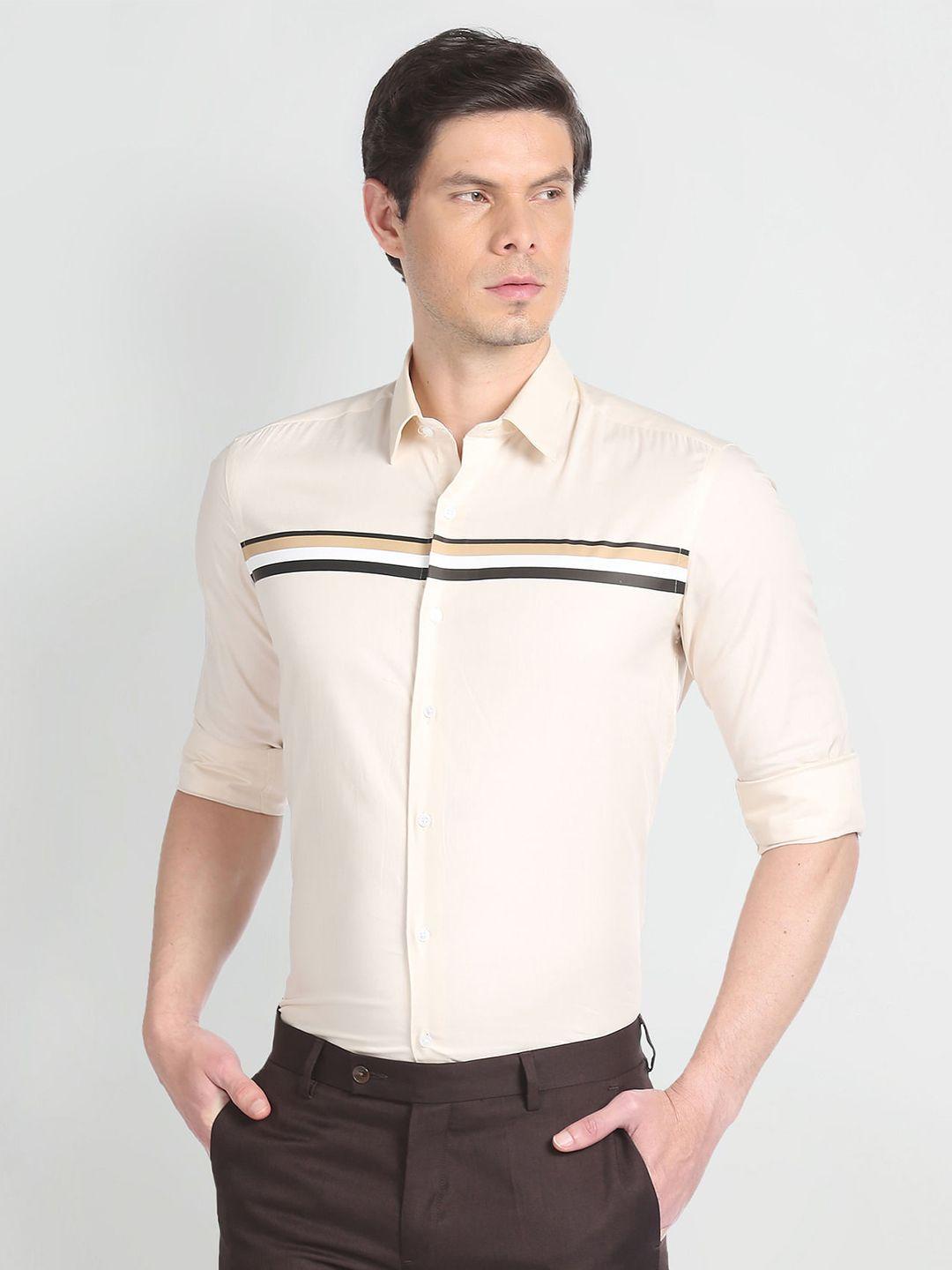 arrow new york slim fit horizontal striped twill formal pure cotton shirt