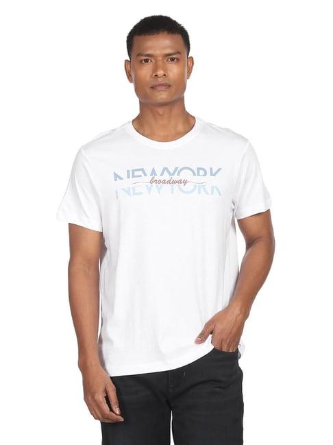 arrow new york white cotton regular fit printed t-shirt