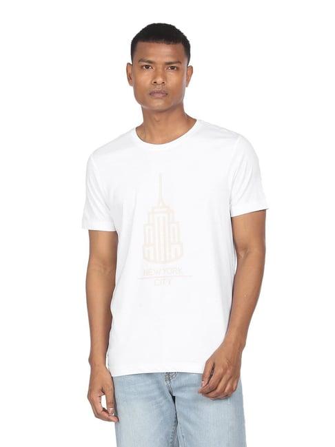 arrow new york white cotton regular fit printed t-shirt