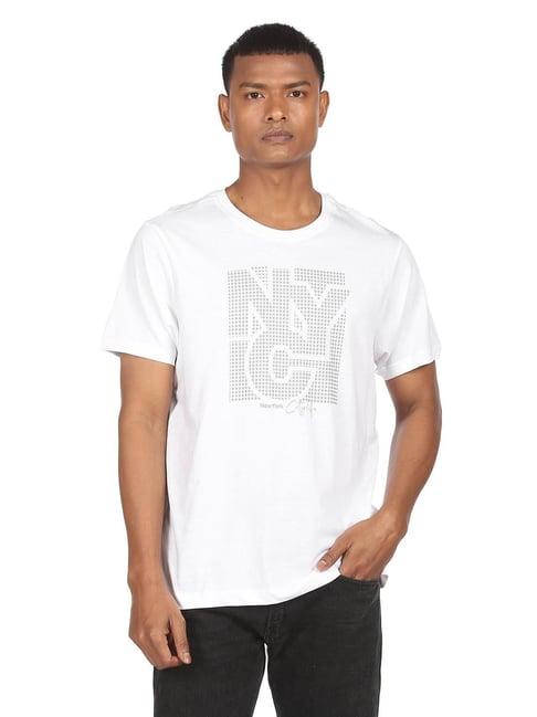 arrow new york white cotton regular fit printed t-shirt