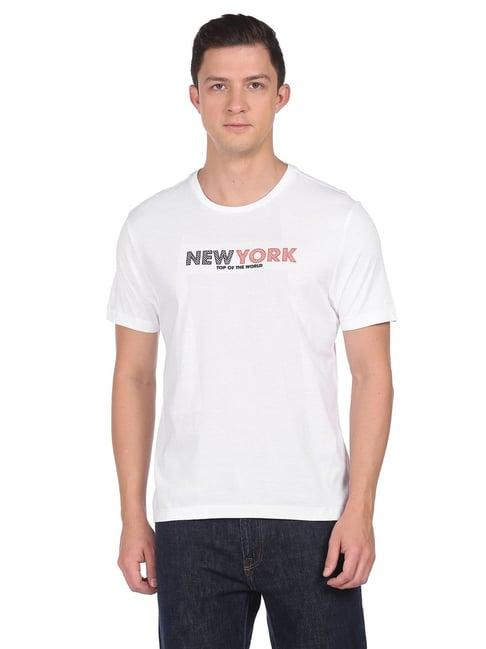 arrow new york white cotton regular fit printed t-shirt