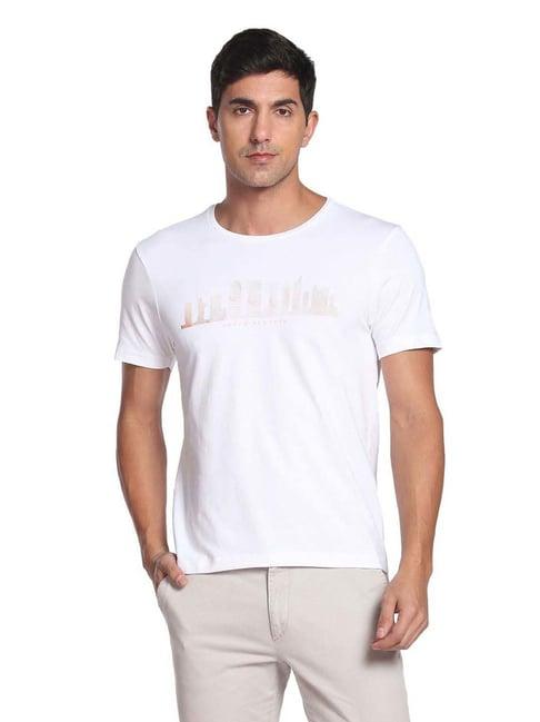 arrow new york white cotton regular fit printed t-shirt