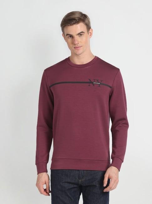 arrow new york wine regular fit printed sweatshirt