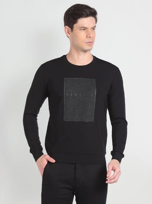 arrow newyork black cotton regular fit printed sweatshirt