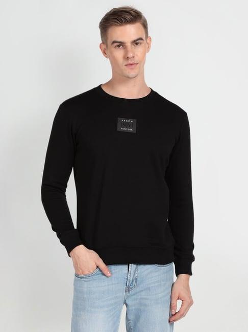 arrow newyork black cotton regular fit sweatshirt